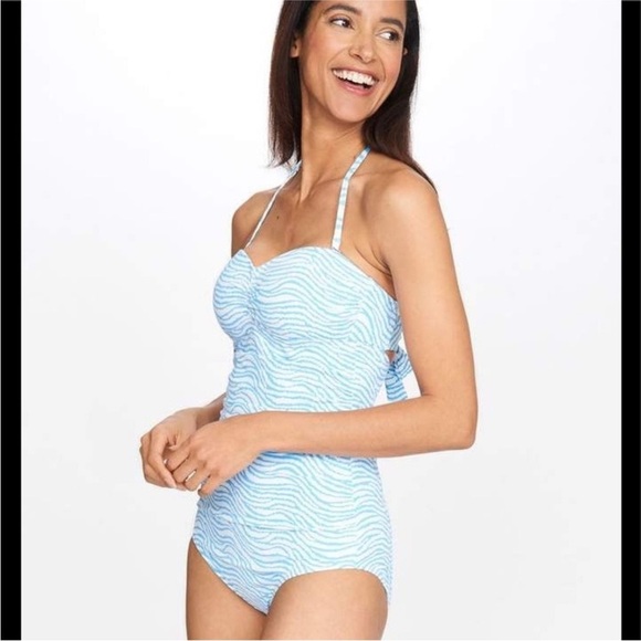 J McLaughlin Koa One Piece Swimsuit Size 6 Radio Waves Blue White NWOT - Picture 1 of 11